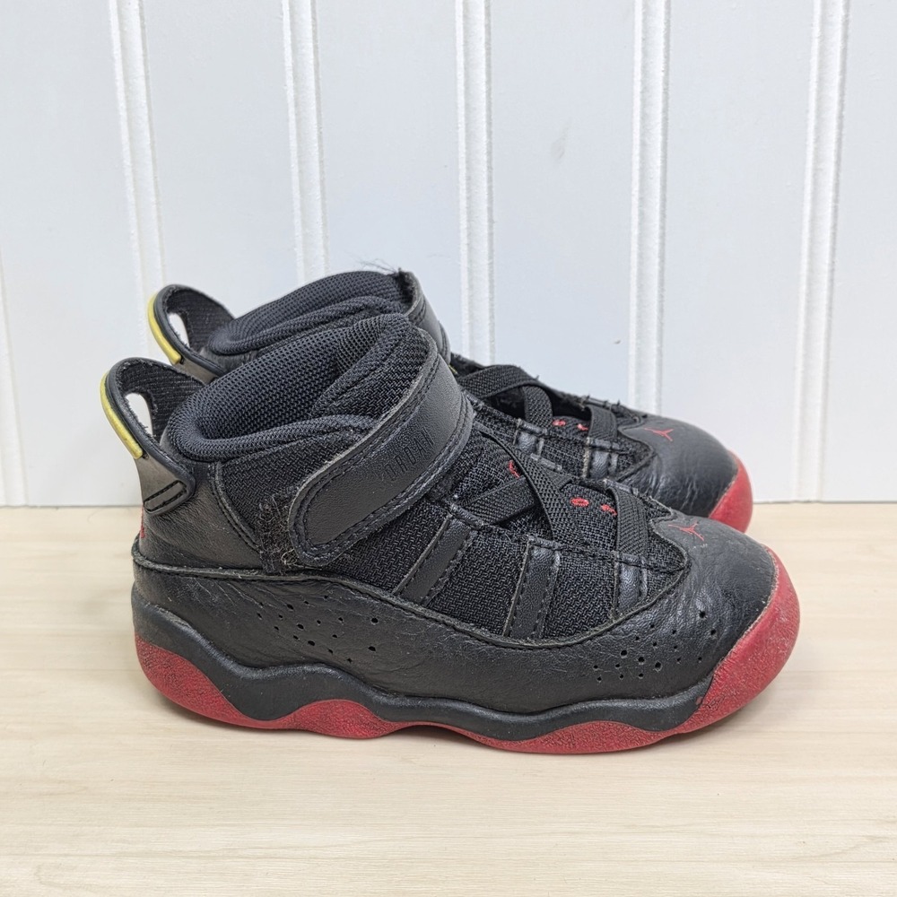 Air Jordan 6 Rings Black Red Lifestyle Shoes Boys Toddler‎ 323420-063 Size 8C 8